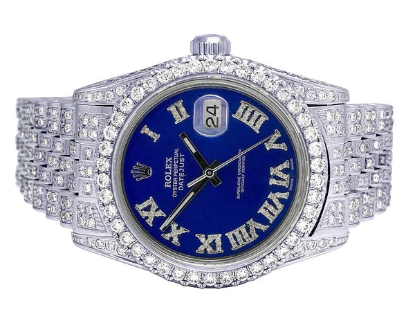 Rolex Datejust Jubilee VVS Diamond Men Watch, Blue 40mm Dial White Gold Plated Stainless Steel Men Watch For Gift, Fully Iced Out Birthday Gift Watch For Him