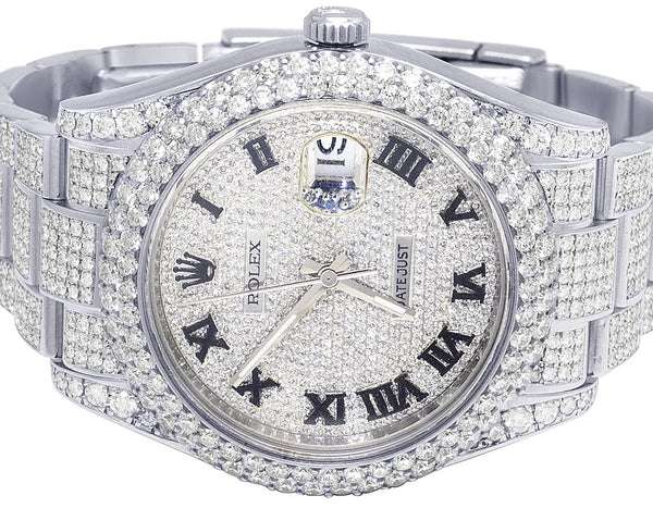 Rolex Datejust VVS Diamond Men Watch, Black 40mm Dial White Gold Plated Stainless Steel Men Watch For Gift, Fully Iced Out Birthday Gift Watch For Him