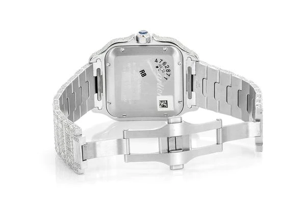 Cartier Santos VVS Diamond Men Watch, Stainless Steel White Gold Plated Men Watch For Birthday Gift