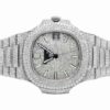 Patek Philippe Nautilus Round Moissanite Diamond Men Automatic Watch, White Gold Plated Men Watch For Birthday Gift