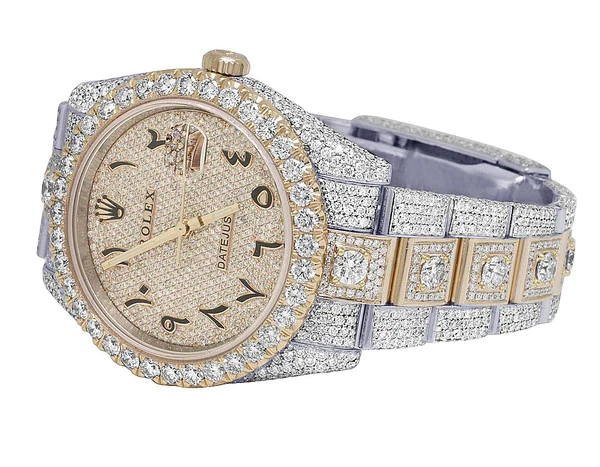 Rolex Datejust Round VVS Diamond Men Watch, Rose 40mm Dial Rose & White Gold 2 Tone Plated Stainless Steel Men Watch For Gift, Fully Iced Out Birthday Gift Watch For Him