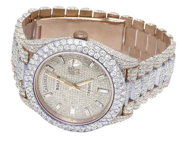 Rolex Jubilee Datejust Round VVS Diamond Men Watch, White 36mm Dial Rose Gold Plated Stainless Steel Men Watch For Gift, Fully Iced Out Birthday Gift Watch For Him