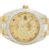 Rolex Sky Dweller Baguette & Round VVS Diamond Men Watch, 42mm Dial Yellow & White Gold 2 Tone Plated Stainless Steel Men Watch For Gift, Fully Iced Out Birthday Gift Watch For Him
