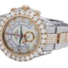 Rolex Yatch Master Round VVS Diamond Iced Out Men Watch, White 42mm Dial Rose & White Gold 2 Tone Plated Stainless Steel Men Watch For Gift, Fully Iced Out Birthday Gift Watch For Him