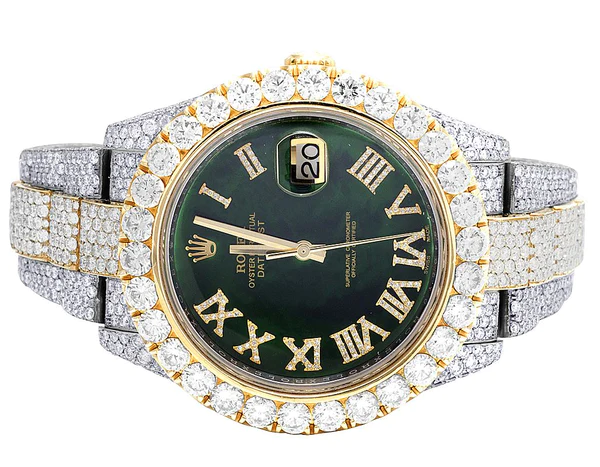 Rolex Datejust Presidential VVS Diamond Men Watch, Green 41mm Dial White Gold Plated Stainless Steel Men Watch For Gift, Fully Iced Out Birthday Gift Watch For Him