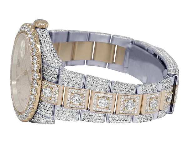 Rolex Datejust Round VVS Diamond Men Watch, Rose 40mm Dial Rose & White Gold 2 Tone Plated Stainless Steel Men Watch For Gift, Fully Iced Out Birthday Gift Watch For Him