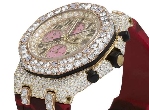 Audemars Piguet Full Iced Out VVS Diamond Men Watch, Red Army Silicon Band All Chronology Working 42mm Men Watch