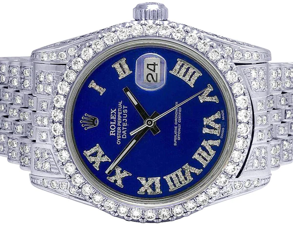 Rolex Datejust Jubilee VVS Diamond Men Watch, Blue 40mm Dial White Gold Plated Stainless Steel Men Watch For Gift, Fully Iced Out Birthday Gift Watch For Him