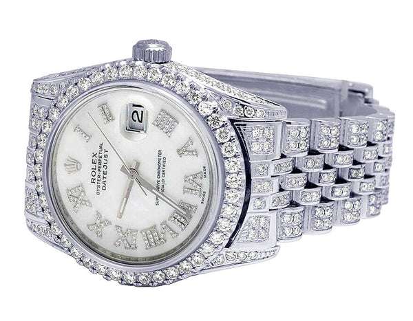 Rolex Datejust Jubilee VVS Diamond Men Watch, White 40mm Dial White Gold Plated Stainless Steel Men Watch For Gift, Fully Iced Out Birthday Gift Watch For Him