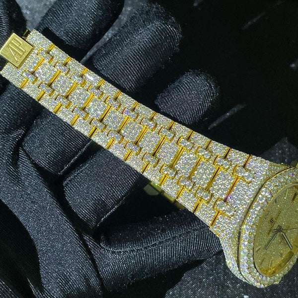 Audemars Piguet Full Iced Out VVS Diamond Men Watch, Stainless Steel Yellow Gold 42mm Men Watch