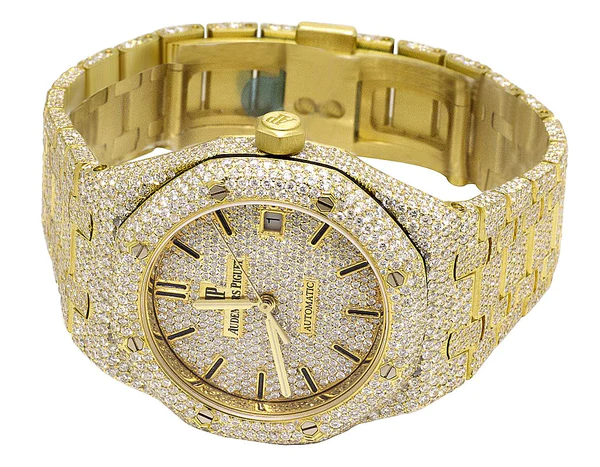 Audemars Piguet Full Iced Out VVS Diamond Men Watch, Stainless Steel Yellow Gold Plated 42mm Men Watch