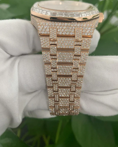 Audemars Piguet Baguette & Round VVS Diamond Full Iced Out Watch, Stainless Steel Self Winding Diamond Watch For Him, VVS Diamond Watch