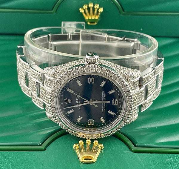 Rolex Datejust Blue Dial White VVS Diamond Iced Out Men Watch, 41mm Dial White Gold Plated Stainless Steel Men Watch For Gift, Fully Iced Out Birthday Gift Watch For Him