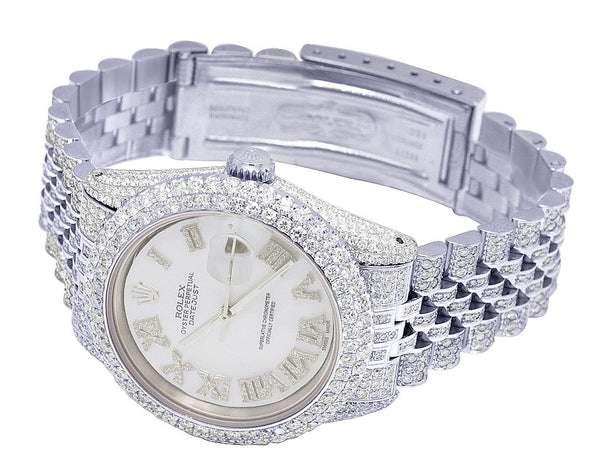 Rolex Datejust Jubilee VVS Diamond Men Watch, 40mm White Gold Plated Stainless Steel Men Watch For Gift, Birthday Gift Watch For Him