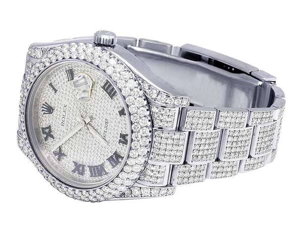 Rolex Datejust VVS Diamond Men Watch, Black 40mm Dial White Gold Plated Stainless Steel Men Watch For Gift, Fully Iced Out Birthday Gift Watch For Him