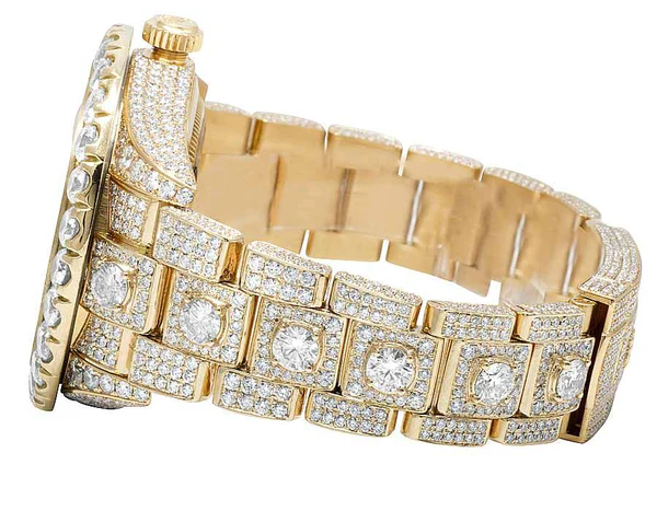 Rolex Sky Dweller Round VVS Diamond Men Watch, Gold 42mm Dial Yellow Gold Plated Stainless Steel Men Watch For Gift, Fully Iced Out Birthday Gift Watch For Him