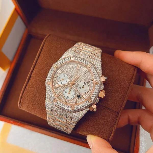 Audemars Piguet Full Iced Out VVS Diamond Men Watch, Stainless Steel All Chronograph Working 2 Tone Gold Plated 42mm Men Watch