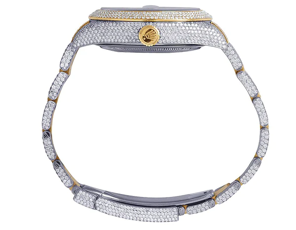 Rolex Sky Dweller Round VVS Diamond Men Watch, 42mm Dial Yellow & White Gold 2 Tone Plated Stainless Steel Men Watch For Gift, Fully Iced Out Birthday Gift Watch For Him