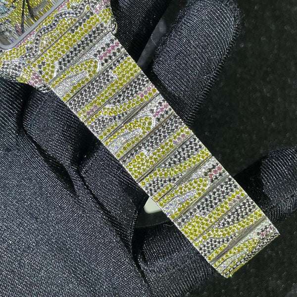 Cartier Santos Rainbow Sapphire VVS Diamond Men Watch, Stainless Steel Black & White Gold Plated Men Watch For Birthday Gift