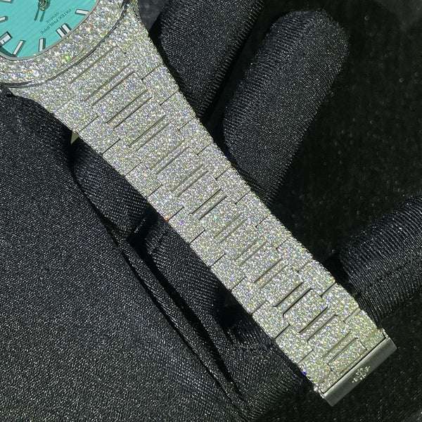 Patek Philippe Tiffany Geneve Round VVS Diamond Men Automatic Watch, White Gold Plated Men Watch,Diamond Tester Pass Moissanite Diamond Watch