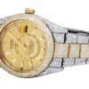 Rolex Sky Dweller Round VVS Diamond Men Watch, 42mm Dial Yellow & White Gold 2 Tone Plated Stainless Steel Men Watch For Gift, Fully Iced Out Birthday Gift Watch For Him