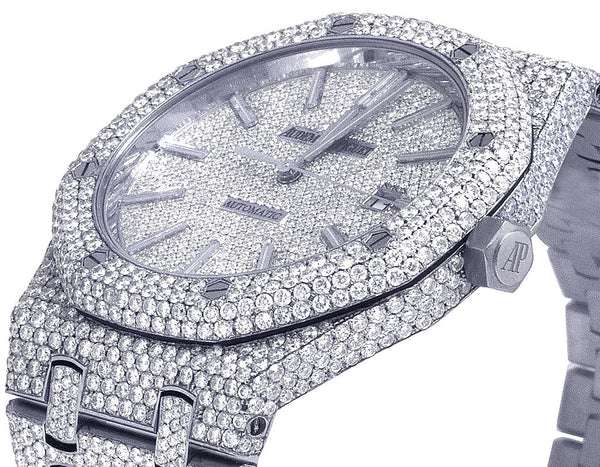 Audemars Piguet Full Iced Out VVS Diamond Men Watch, Stainless Steel White Gold 42mm Men Watch