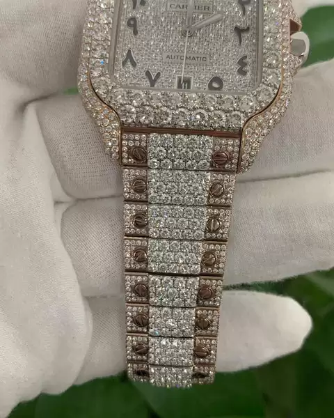 5_fbac5fa9-934d-4a22-9f49-11947d8512f6_600x600 Cartier Santos VVS Moissanite Diamond Iced Out Men Watch, Stainless Steel 2 Tone Gold Plated Men Watch For Birthday Gift