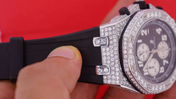 Audemars Piguet Full Iced Out VVS Diamond Men Watch, Silicon Black Band All Chronology Working 42mm Men Watch