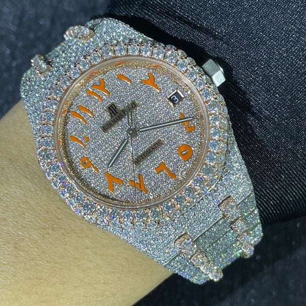 Audemars Piguet Full Iced Out VVS Diamond Men Watch, Stainless Steel White & Rose Gold 42mm Men Watch