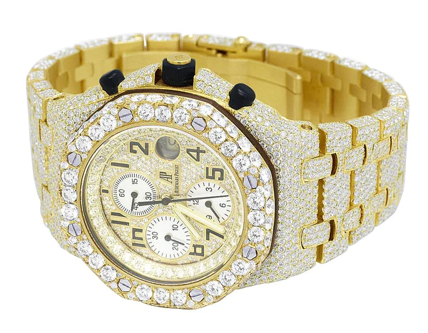 Audemars Piguet Full Iced Out VVS Diamond Men Watch, Stainless Steel Yellow Gold Plated All Chronograph Working 42mm Men Watch
