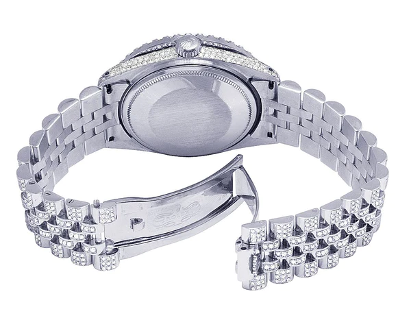 Rolex Datejust Jubilee VVS Diamond Men Watch, 40mm White Gold Plated Stainless Steel Men Watch For Gift, Fully Iced Out Arabic Birthday Gift Watch For Him