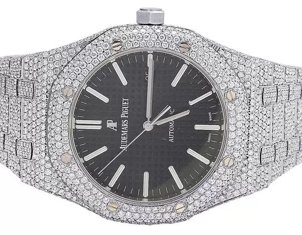 Audemars Piguet Full Iced Out VVS Moissanite Diamond Men Watch, Stainless Steel White Gold Black Face 42mm Men Watch