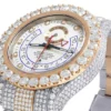 Rolex Yatch Master Round VVS Diamond Iced Out Men Watch, White 42mm Dial Rose & White Gold 2 Tone Plated Stainless Steel Men Watch For Gift, Fully Iced Out Birthday Gift Watch For Him