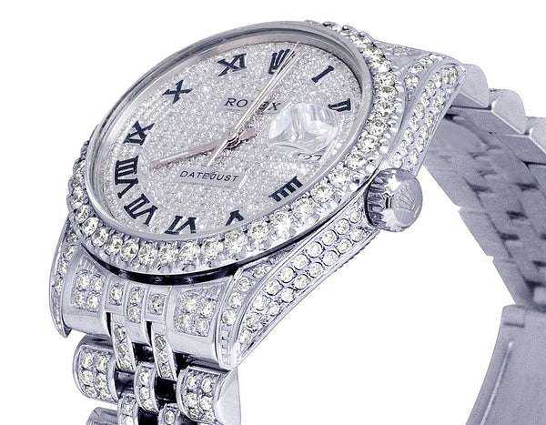 Rolex Datejust Jubilee VVS Diamond Men Watch, White 40mm Dial White Gold Plated Stainless Steel Men Watch For Gift, Fully Iced Out Birthday Gift Watch For Him