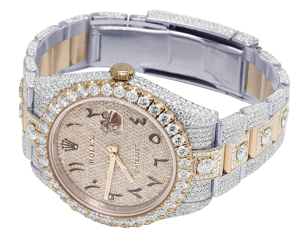 Rolex Datejust Round VVS Diamond Men Watch, Rose 40mm Dial Rose & White Gold 2 Tone Plated Stainless Steel Men Watch For Gift, Fully Iced Out Birthday Gift Watch For Him
