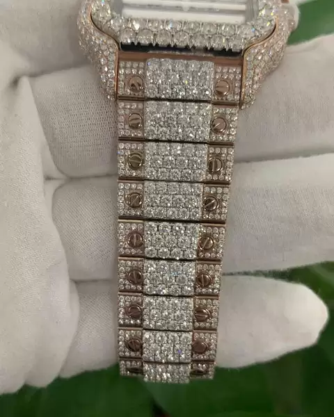 6_5bc172a2-5ba8-4413-a1d7-d02c362247a8_600x600 Cartier Santos VVS Moissanite Diamond Iced Out Men Watch, Stainless Steel 2 Tone Gold Plated Men Watch For Birthday Gift
