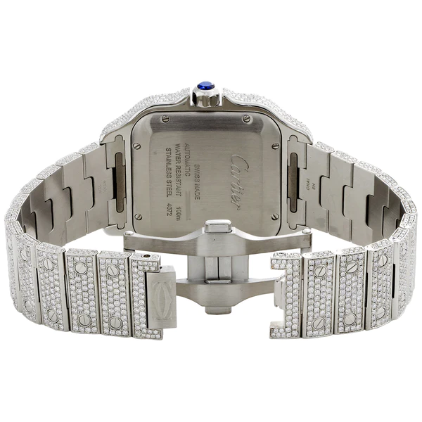Cartier Santos VVS Diamond Men Watch, Stainless Steel White Gold Plated Men Watch For Birthday Gift