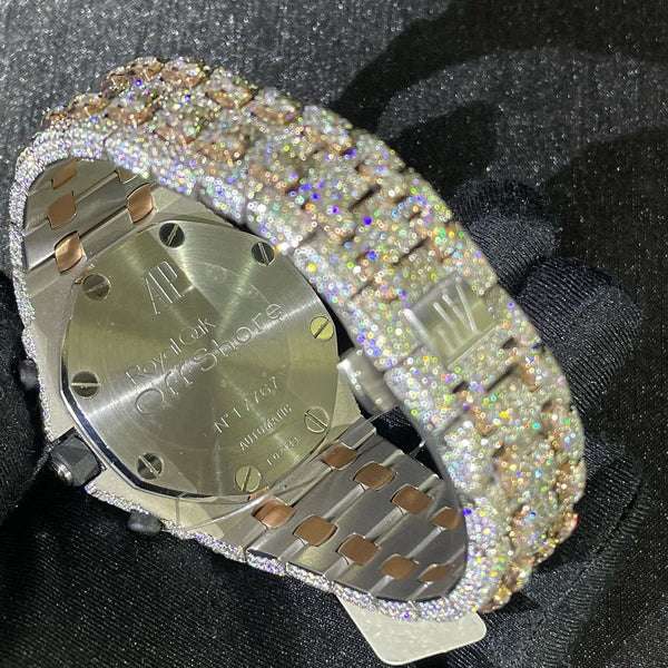 Audemars Piguet Full Iced Out VVS Diamond Men Watch, Stainless Steel All Chronograph Working 42mm Men Watch, White & Rose Gold Plated Birthday Gift Watch