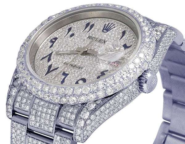 Rolex Datejust Jubilee VVS Diamond Men Watch, White 36mm Dial White Gold Plated Stainless Steel Men Watch For Gift, Fully Iced Out Arabic Birthday Gift Watch For Him