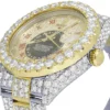 Rolex Sky Dweller Round VVS Diamond Men Watch, 42mm Dial Yellow & White Gold 2 Tone Plated Stainless Steel Men Watch For Gift, Fully Iced Out Birthday Gift Watch For Him