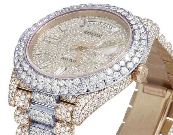 Rolex Jubilee Datejust Round VVS Diamond Men Watch, White 36mm Dial Rose Gold Plated Stainless Steel Men Watch For Gift, Fully Iced Out Birthday Gift Watch For Him