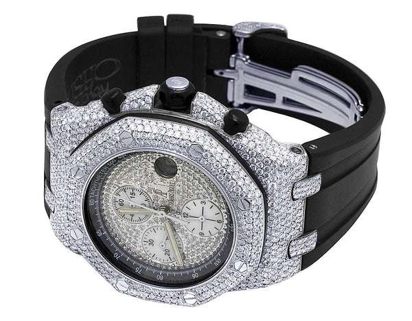 Audemars Piguet Full Iced Out VVS Diamond Men Watch, Black Silicon Band All Chronology Working 42mm Men Watch