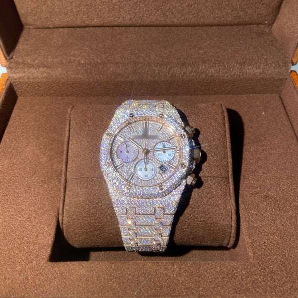 Audemars Piguet Full Iced Out VVS Diamond Men Watch, Stainless Steel All Chronograph Working 2 Tone Gold Plated 42mm Men Watch