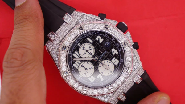 Audemars Piguet Full Iced Out VVS Diamond Men Watch, Silicon Black Band All Chronology Working 42mm Men Watch