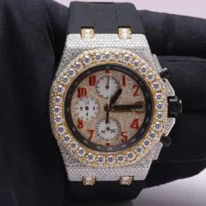 Audemars Piguet Full Iced Out VVS Diamond Men Watch, Black Silicon Band All Chronology Working 42mm Men Watch