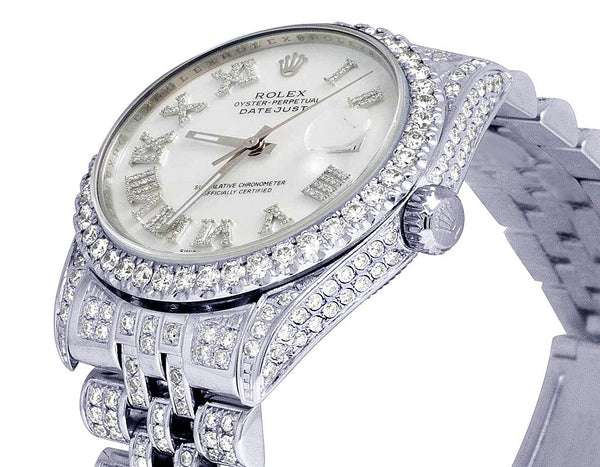Rolex Datejust Jubilee VVS Diamond Men Watch, White 40mm Dial White Gold Plated Stainless Steel Men Watch For Gift, Fully Iced Out Birthday Gift Watch For Him