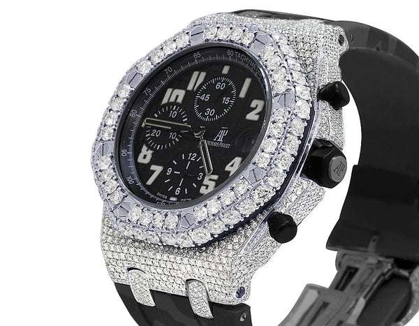 Audemars Piguet Full Iced Out VVS Diamond Men Watch, Silicon Army Band All Chronology Working 42mm Men Watch