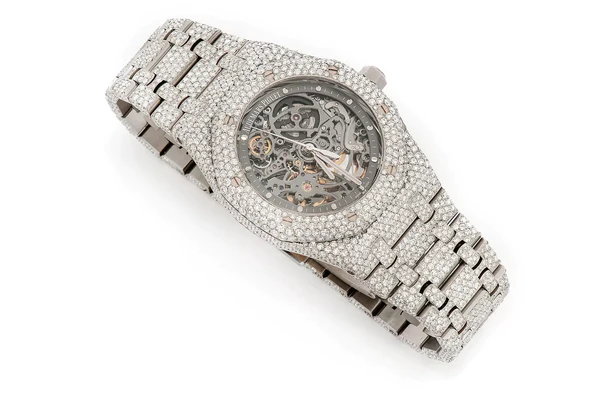 Audemars Piguet Skeleton VVS Diamond Fully Iced Out Men Watch, Stainless Steel Skeleton White Gold Plated VVS Diamond Watch For Men