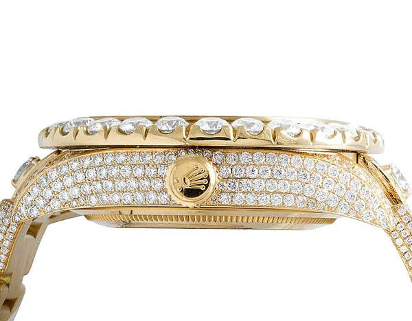 Rolex Sky Dweller Round VVS Diamond Men Watch, Gold 42mm Dial Yellow Gold Plated Stainless Steel Men Watch For Gift, Fully Iced Out Birthday Gift Watch For Him