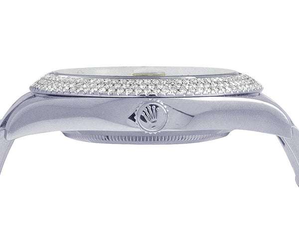 Rolex Datejust Round VVS Diamond Men Watch, White 40mm Dial White Gold Plated Stainless Steel Men Watch For Gift, Fully Iced Out Arabic Birthday Gift Watch For Him